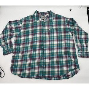 Vintage Levi's SilverTab Flannel Shirt men’s  XXL green Plaid Long Sleeve Button